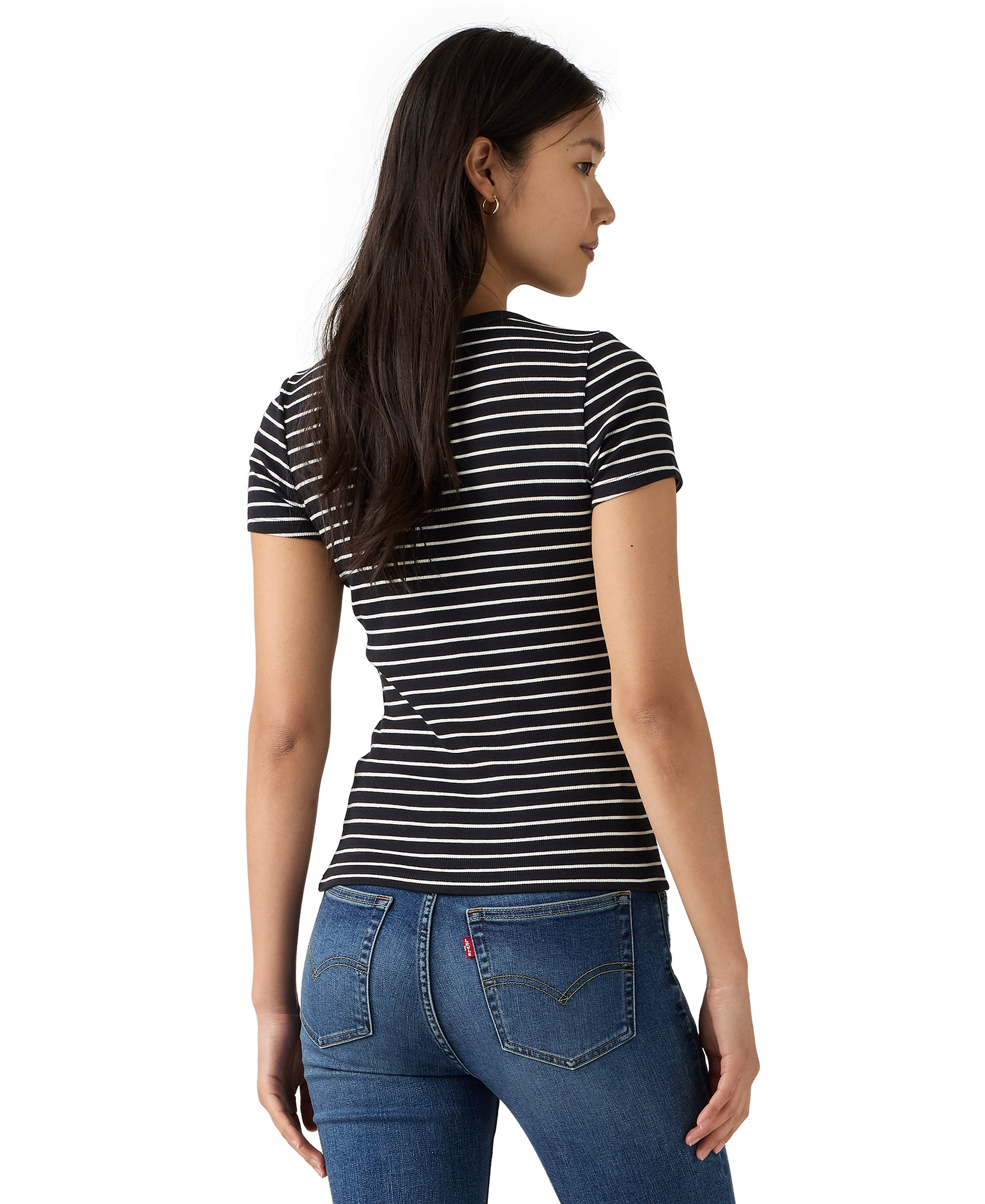 Levi's Women's Hayes Slim-Fit Short-Sleeve Crewneck T-Shirt - Gemini Stripe Anthracite Night