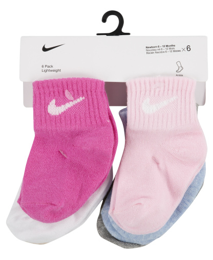 Nike Baby and Toddler Boys' and Baby Girls' Swoosh Ankle Socks, 6-Pack - Pink/White/Multi