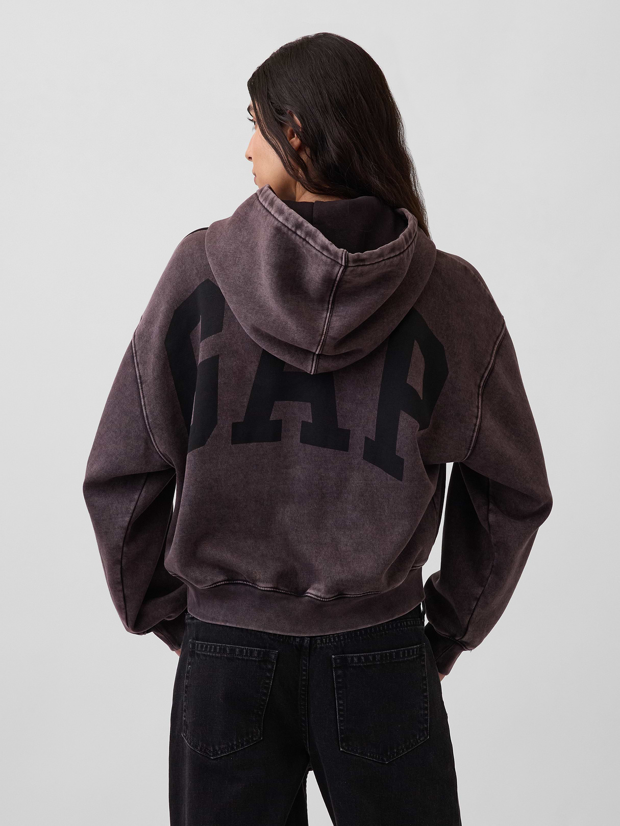 VintageSoft Crop Logo Hoodie - Moonless night