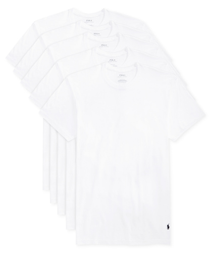 Polo Ralph Lauren Men's 5-Pack Slim Fit Classic Cotton Crewneck Undershirts - White