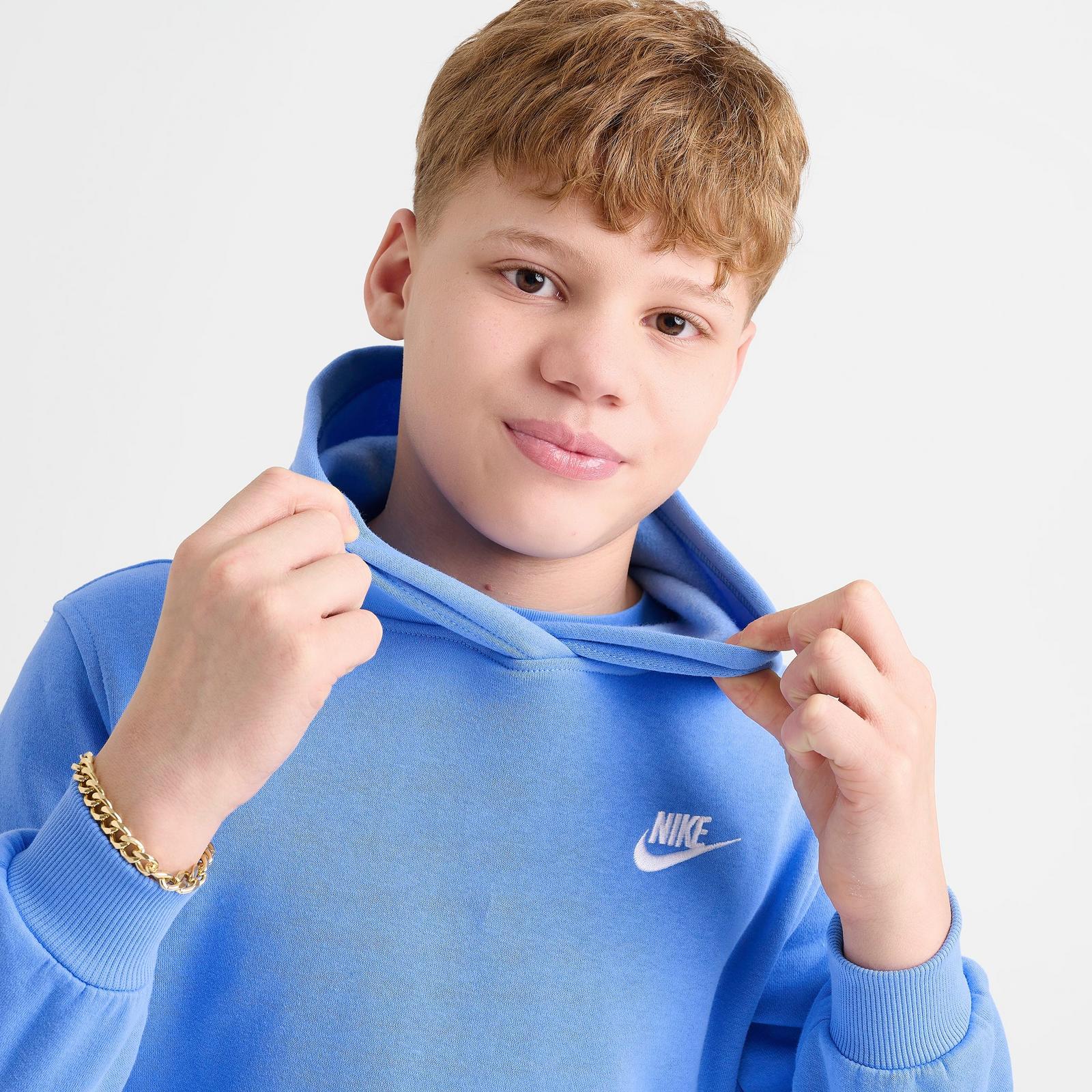 Big Kids' Nike Sportswear Club Fleece Pullover Hoodie - Black/White (FD3000B-414)