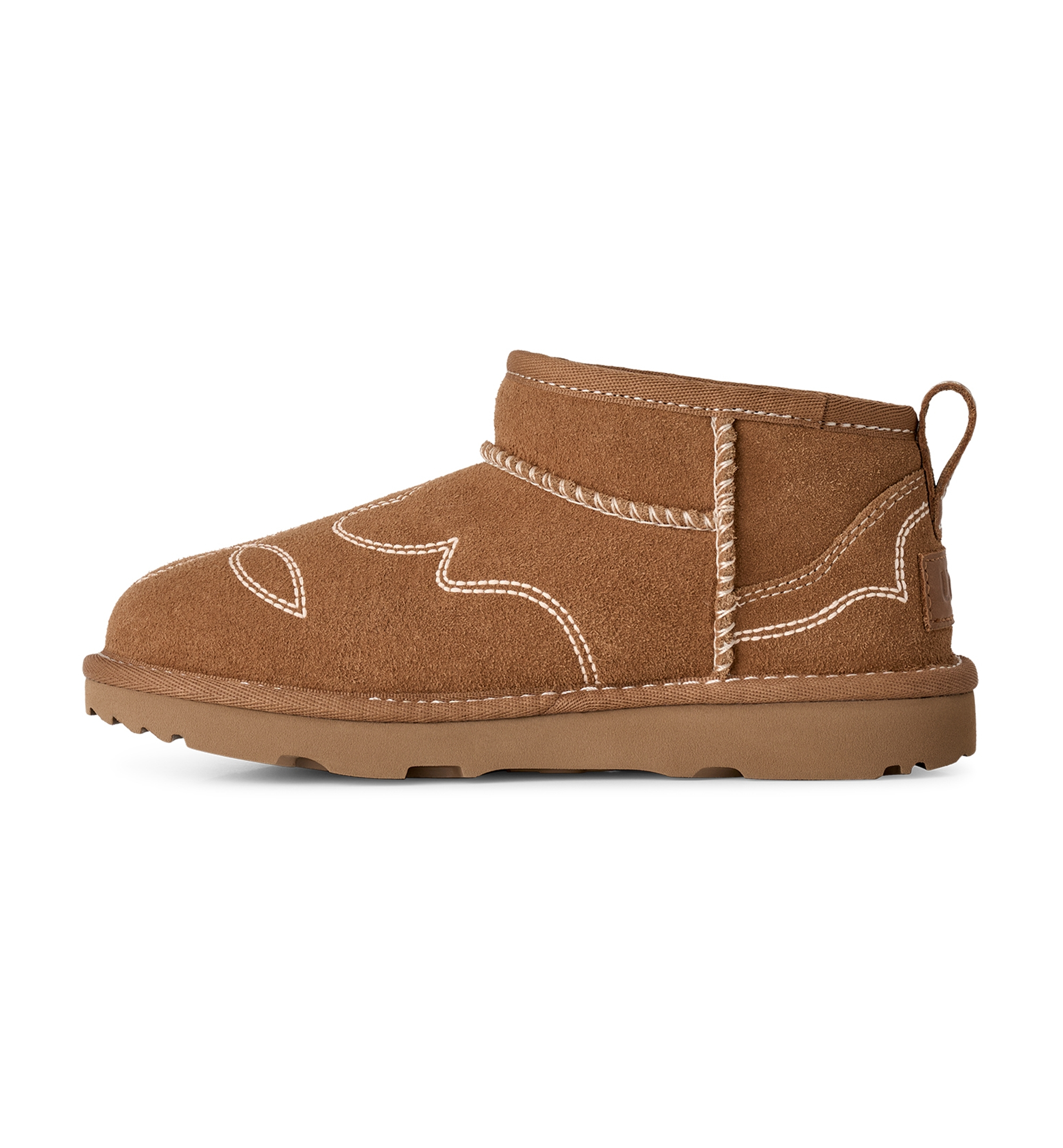 UGG® Kids Classic Ultra Mini Western Round Toe Booties - Chestnut