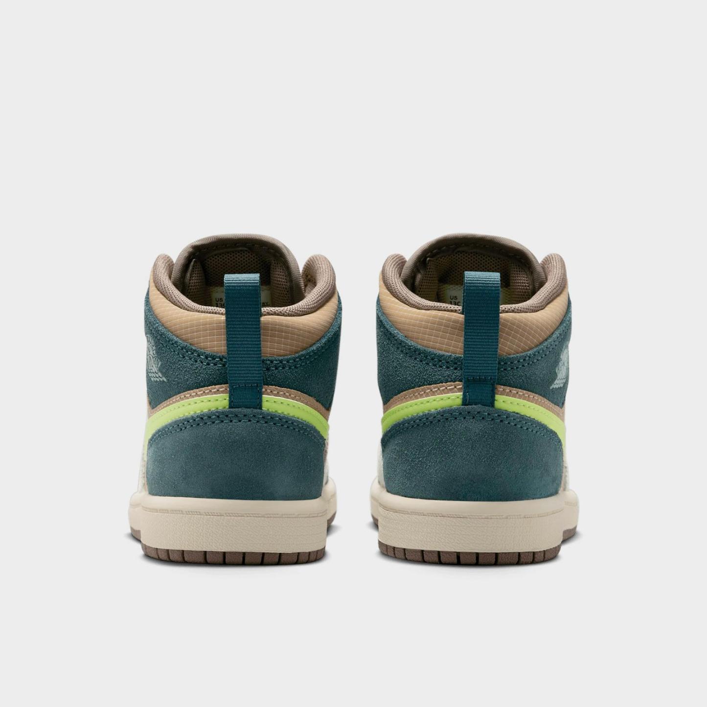 Little Kids' Air Jordan Retro 1 Mid SE Casual Shoes - Khaki/Hasta/Olive Grey/Light Lemon Twist - view 4