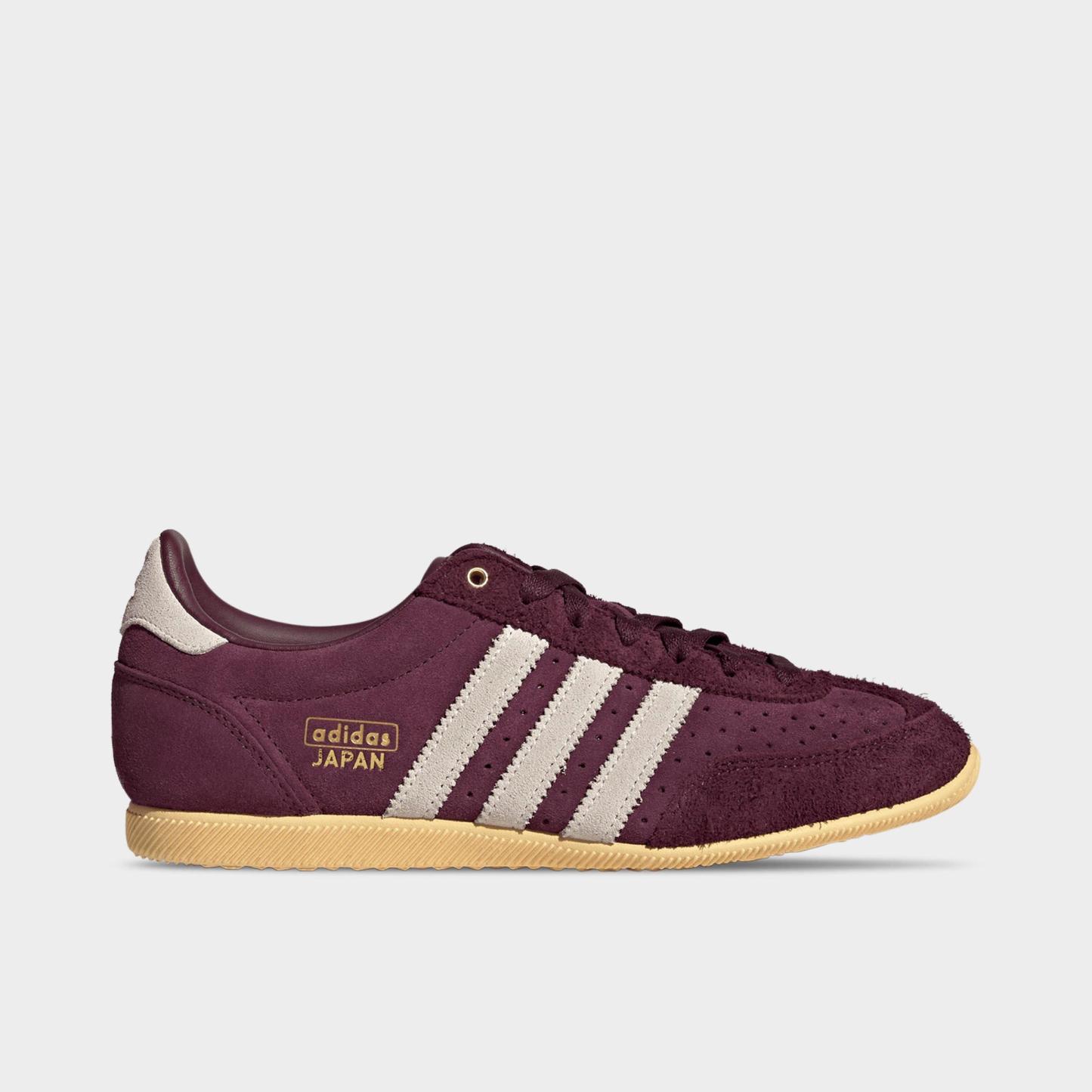 Women's adidas Originals Japan Casual Shoes - Part 2 - Maroon/Cream White/Gold Metallic - Left shoe facing left. Outside of the shoe.