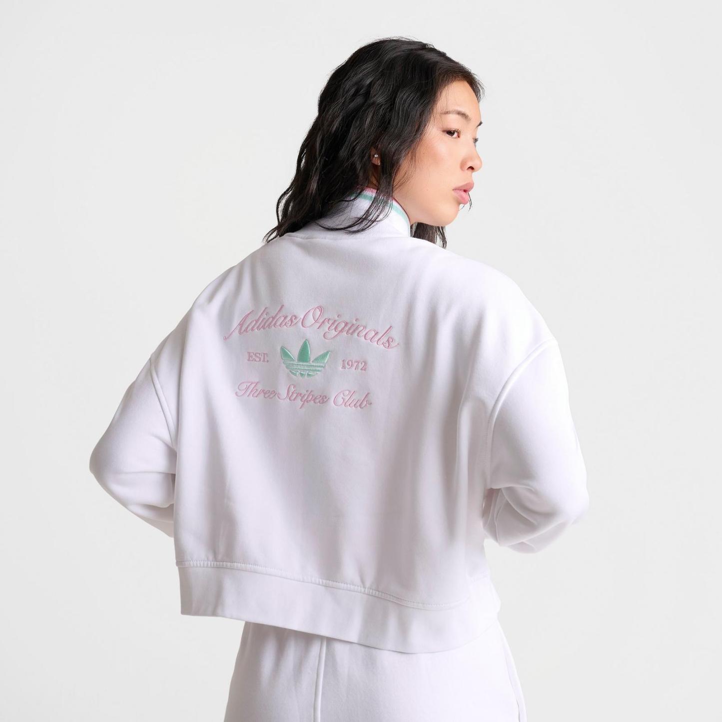 Women's adidas Originals Classic Sport Script Fleece Track Top - White/True Pink/Clear Mint - view 4