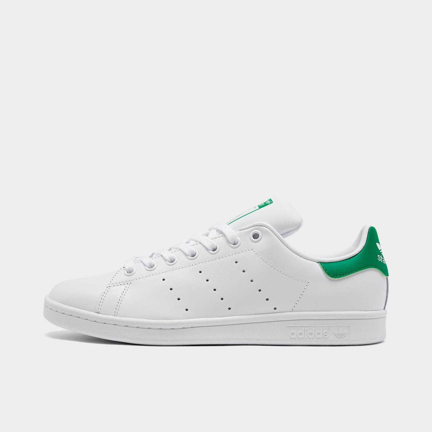 Men's adidas Originals Stan Smith Casual Shoes - Cloud White/Core White/Green - Left shoe facing left. Outside of the shoe.