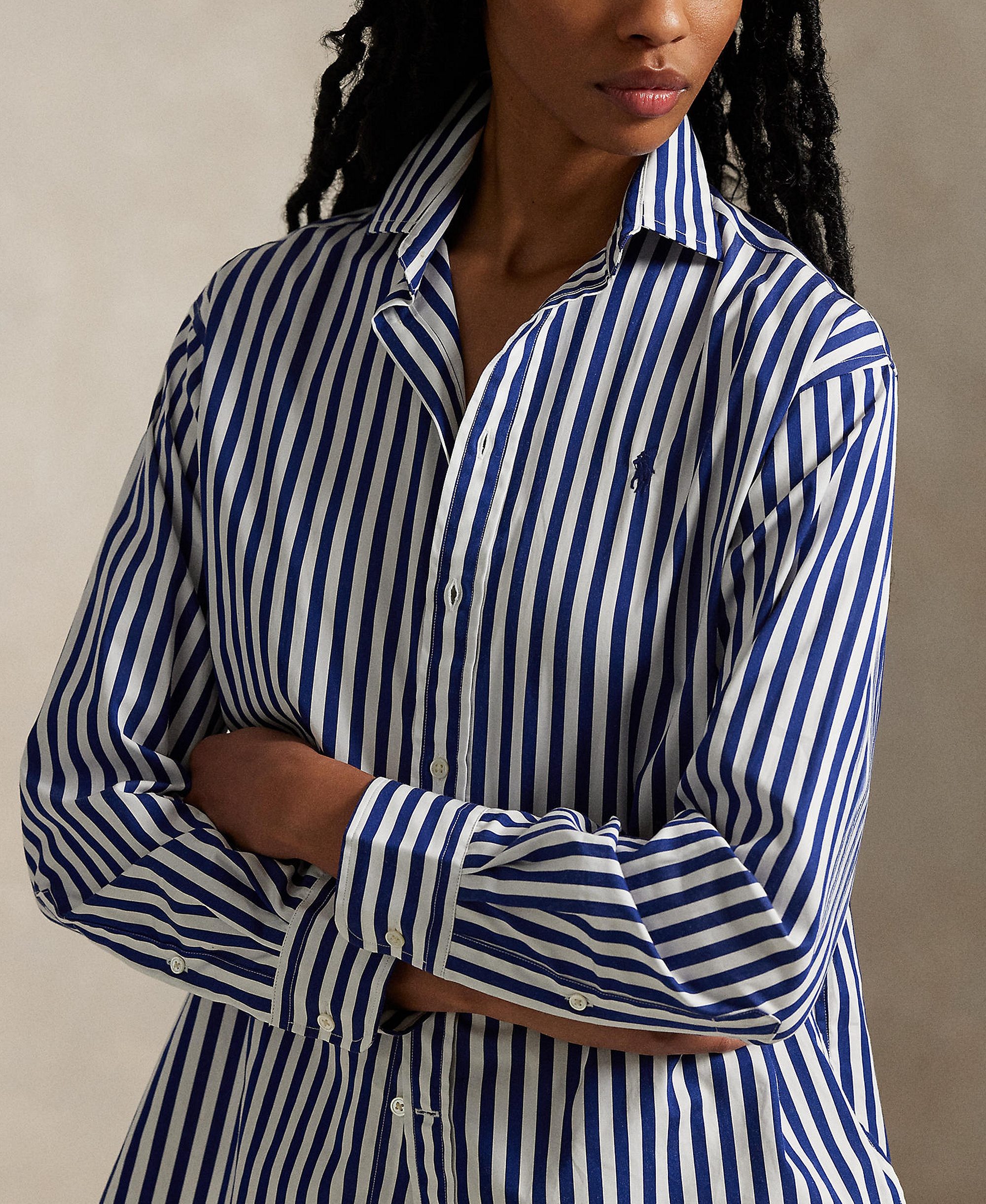 Polo Ralph Lauren Women's Relaxed-Fit Striped Cotton Shirt - Fall Royal/White