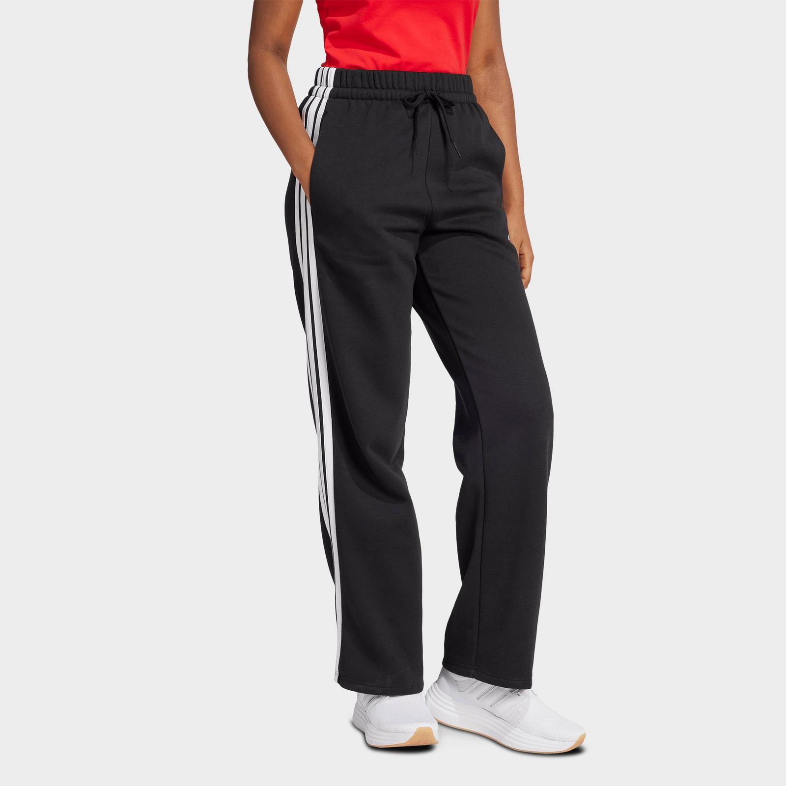 Women's adidas Essentials 3-Stripes Fleece Open Hem Pants - Black/White - view 3