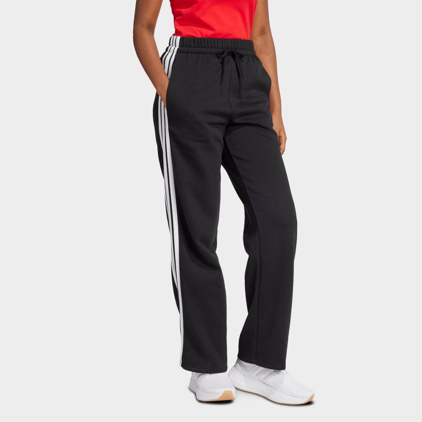 Women's adidas Essentials 3-Stripes Fleece Open Hem Pants - Black/White - view 3