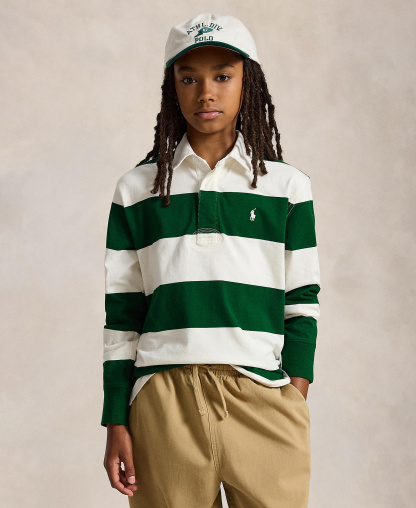 Polo Ralph Lauren Boys' 8-20 Iconic Long-Sleeve Rugby Shirt - Hunter Green/Nevis