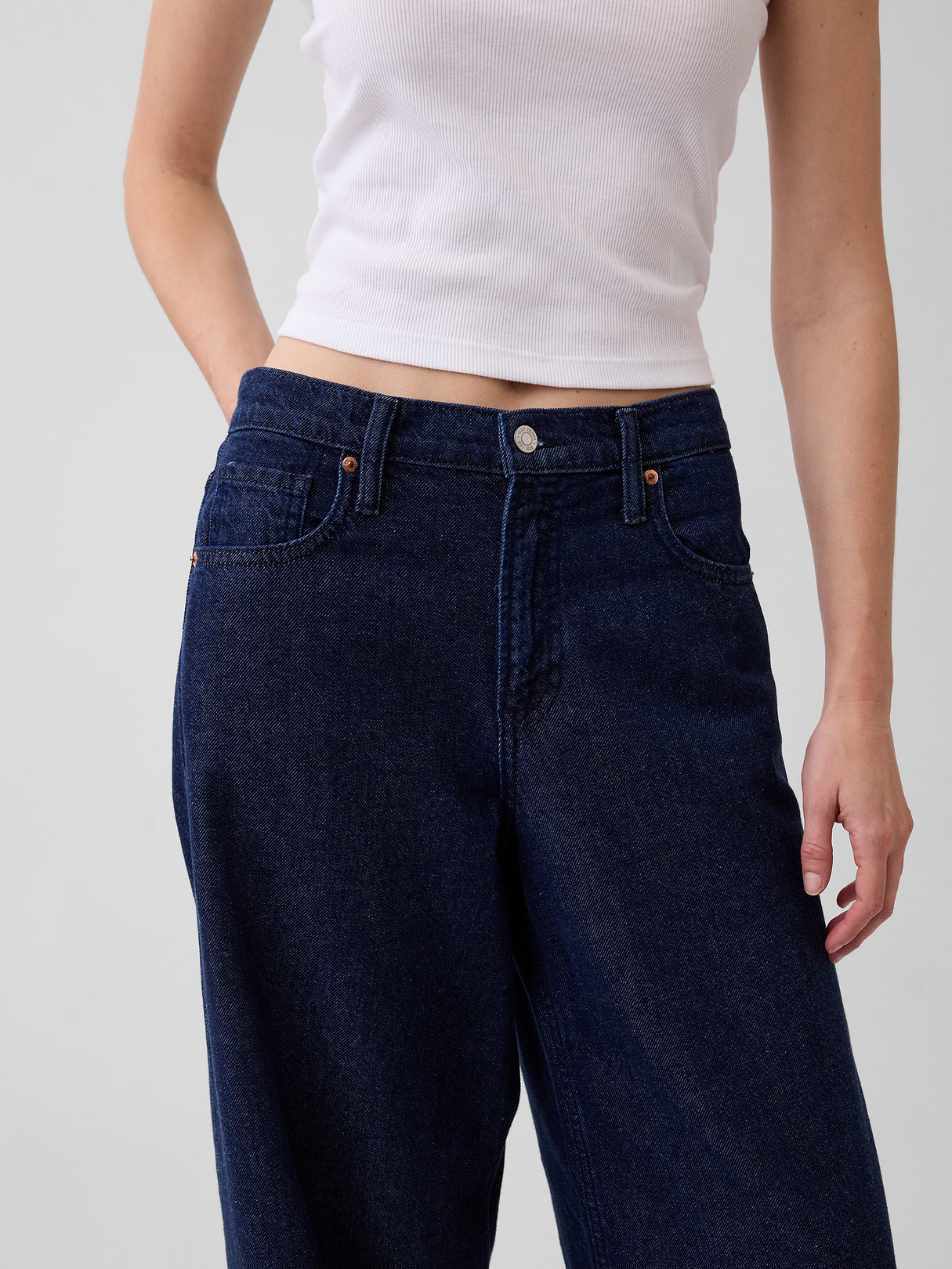 Mid Rise Denim Stripe Baggy Jeans - Rinsed indigo