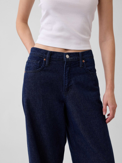 Mid Rise Denim Stripe Baggy Jeans - Rinsed indigo