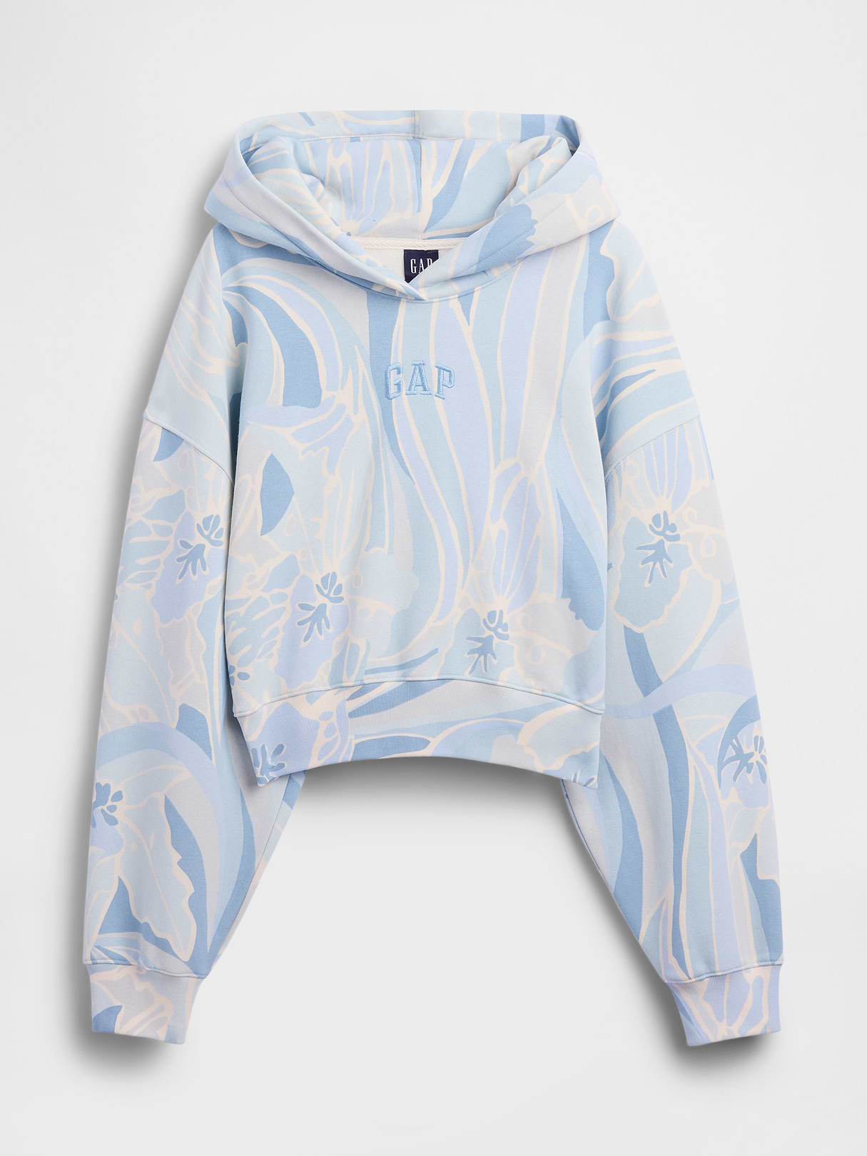 VintageSoft Crop Logo Hoodie - Blue print