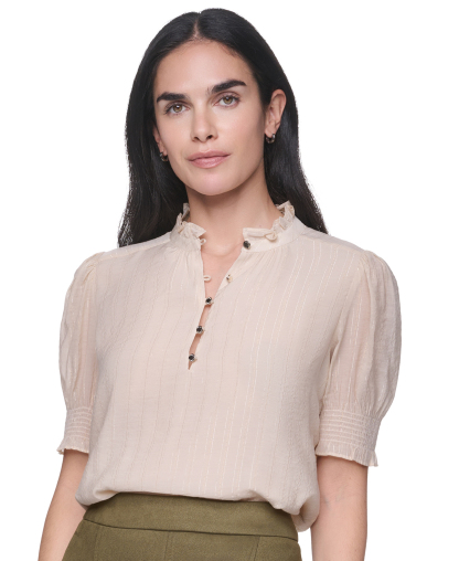 Tommy Hilfiger Women's Mock Neck Short-Sleeve Ruffle Blouse - Nude