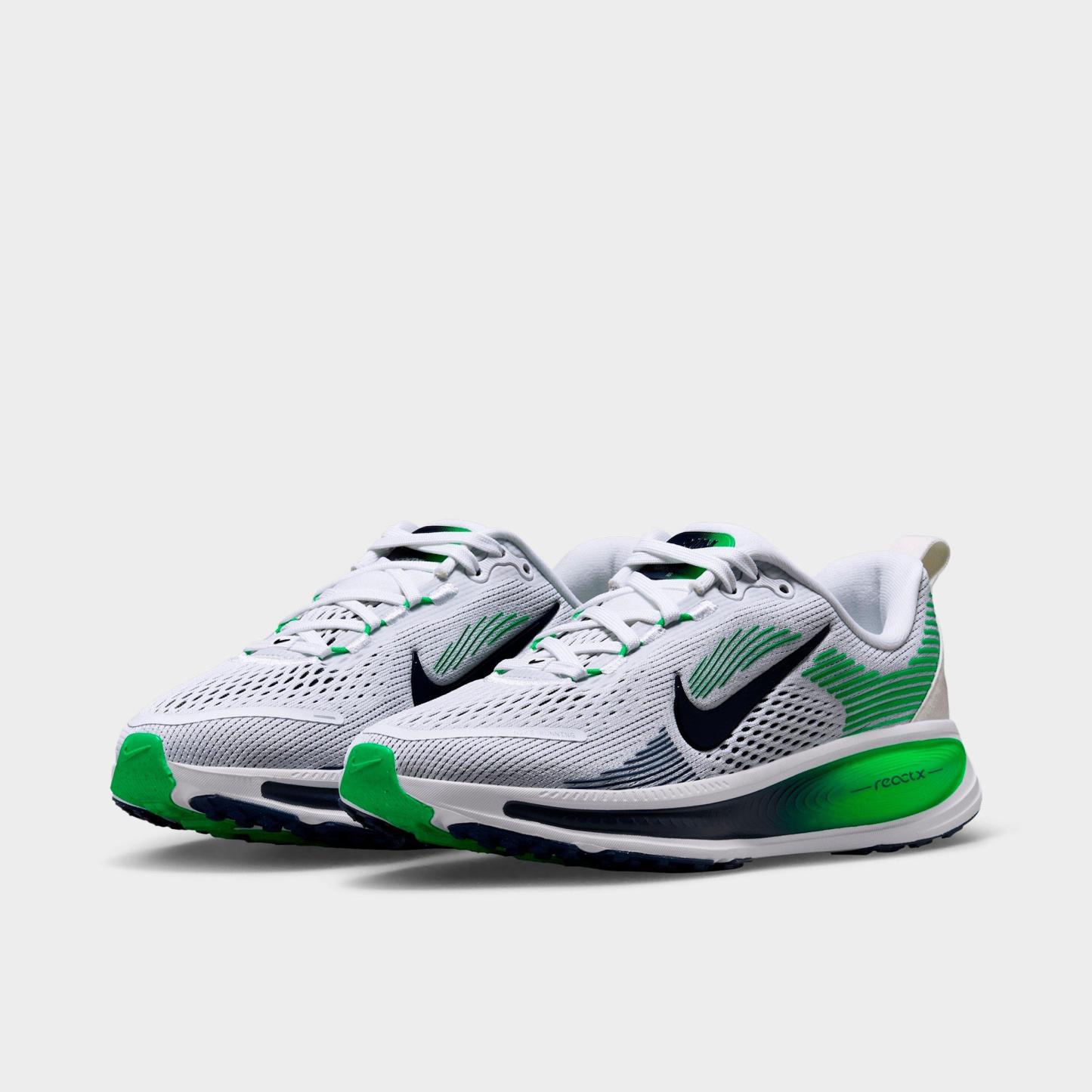 Big Kids' Nithtke Vomero 18 Running Shoes - Part 1 - White/Midnight Navy/Green Spark - Both shoes facing left