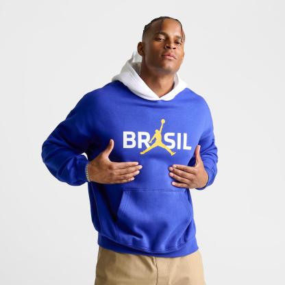 Men's Jordan Brazil Brooklyn Fleece Pullover Hoodie - Old Royal/White - view 3