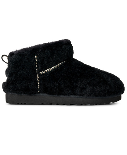UGG® Women's Classic Ultra Mini Fluffed Round Toe Booties - Black