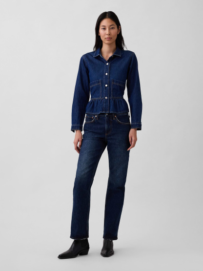 Mid Rise Relaxed Straight Jeans - Dark wash