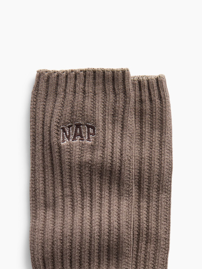 Nap Logo Slouchy Crew Socks - Toasted almond