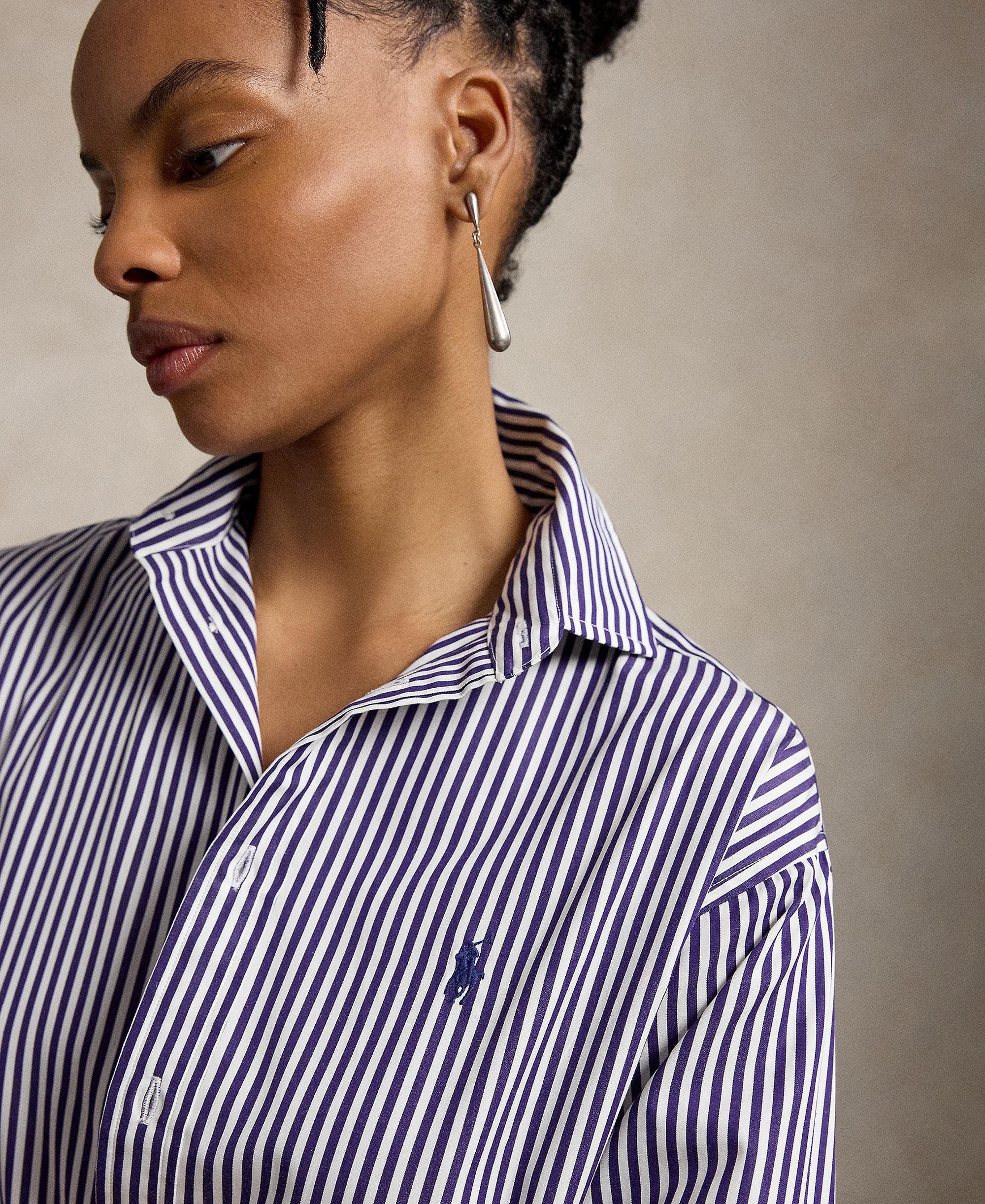 Polo Ralph Lauren Women's Relaxed-Fit Striped Cotton Shirt - Purple White