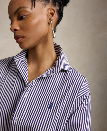 Polo Ralph Lauren Women's Relaxed-Fit Striped Cotton Shirt - Purple White