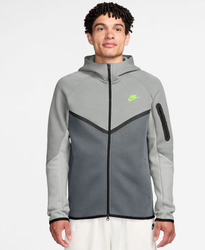 Nike Men's Tech Fleece Full-Zip Hoodie - Light Smoke Gray/Cool Gray/Volt