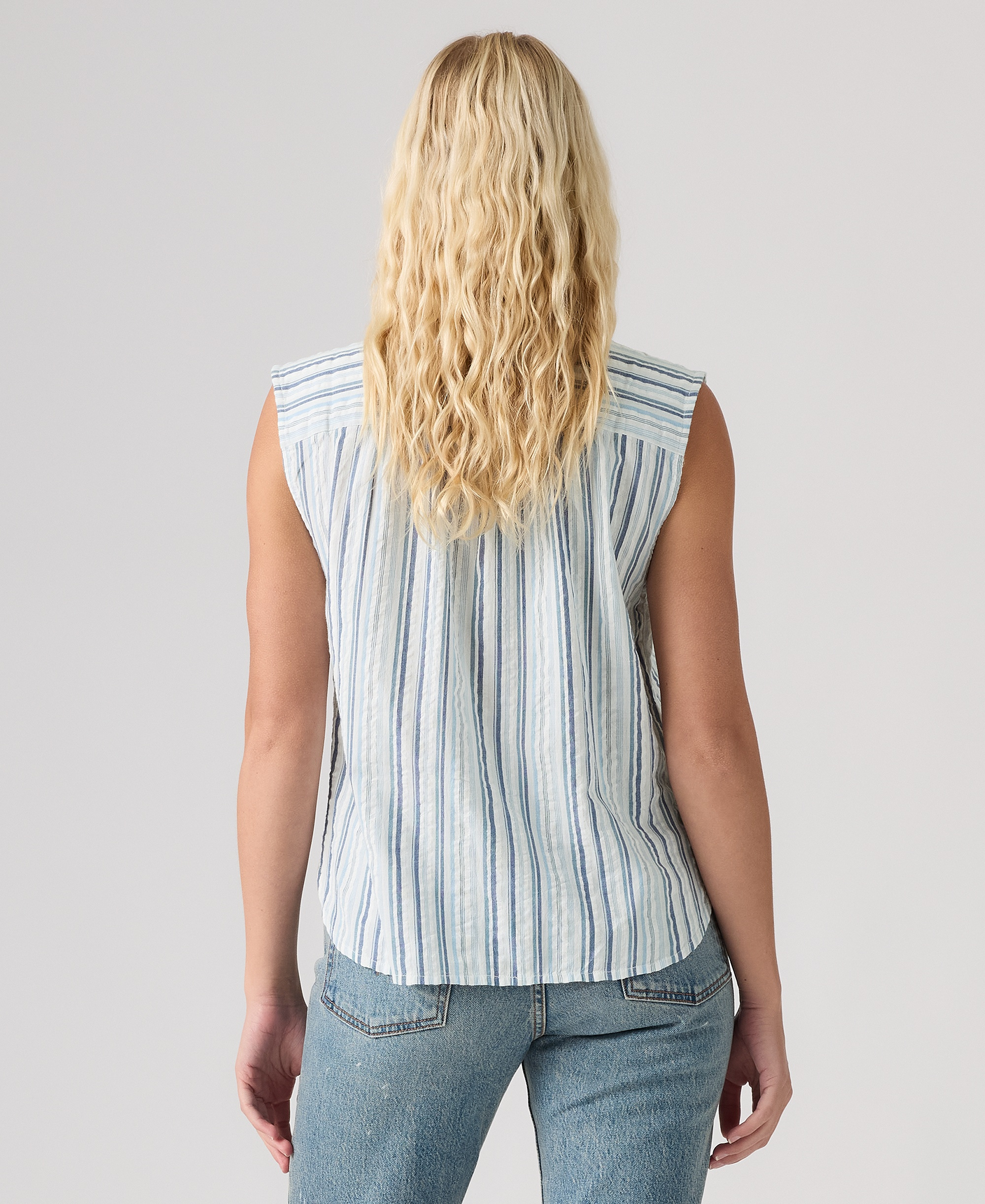 Levi's Women's Londynn Point Collar Relaxed-Fit Top - Rhonda Stripe Glacier Lake