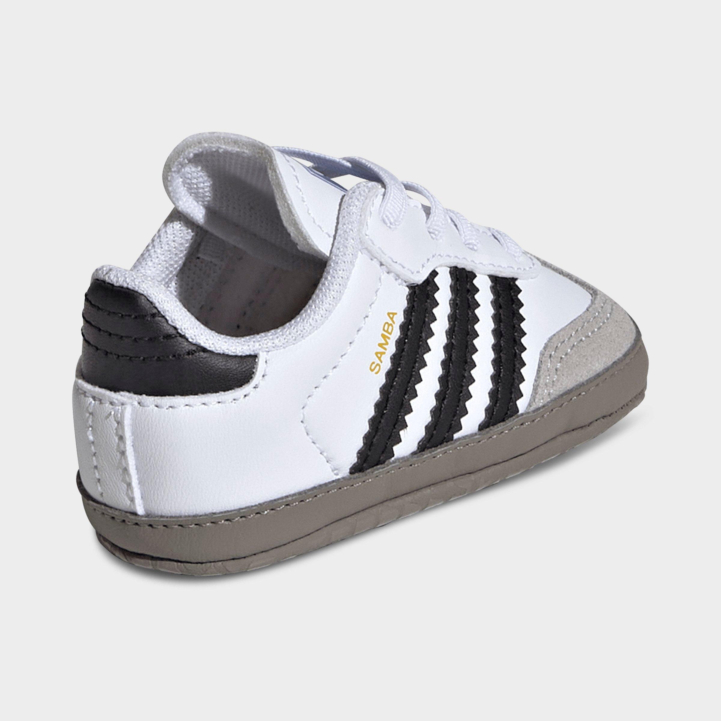 Infant adidas Originals Samba Stretch Lace Crib Shoes - White/Black/Clear Granite - Back view