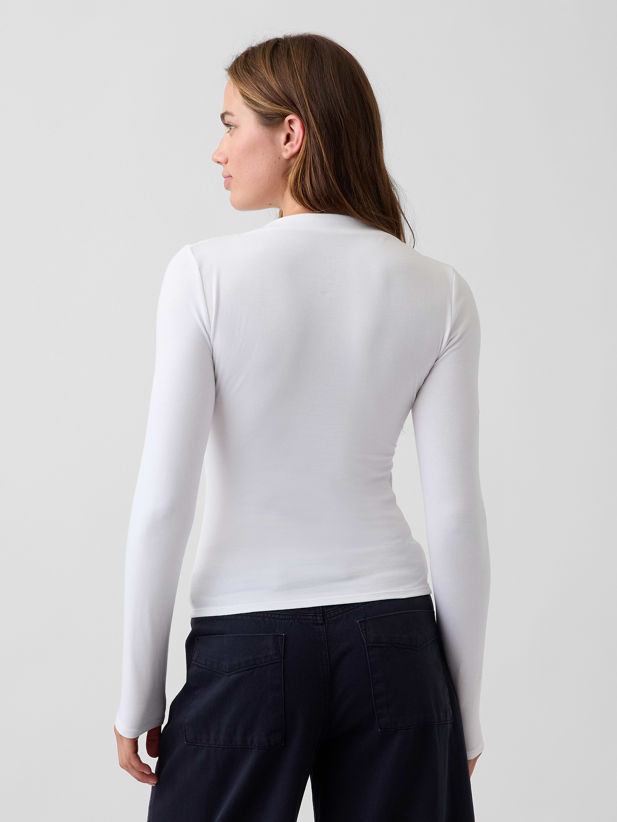 CloseKnit Jersey Funnel-Neck Ruched T-Shirt - Fresh white