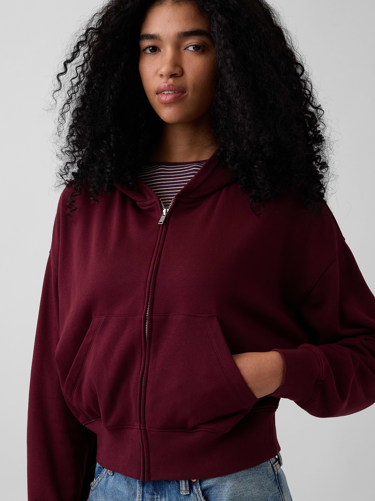 VintageSoft Terry Oversized Wedge Zip Hoodie - Purple burgundy