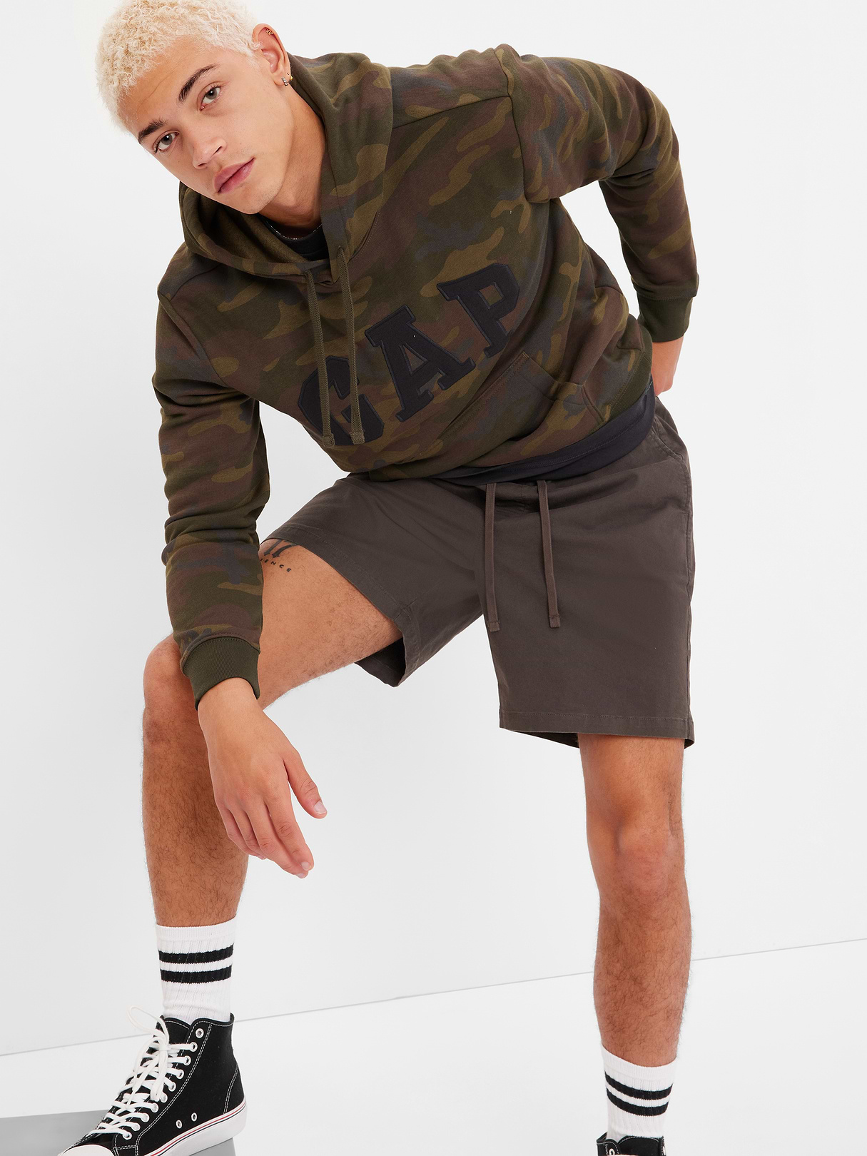 Adult VintageSoft Arch Logo Hoodie - green camo