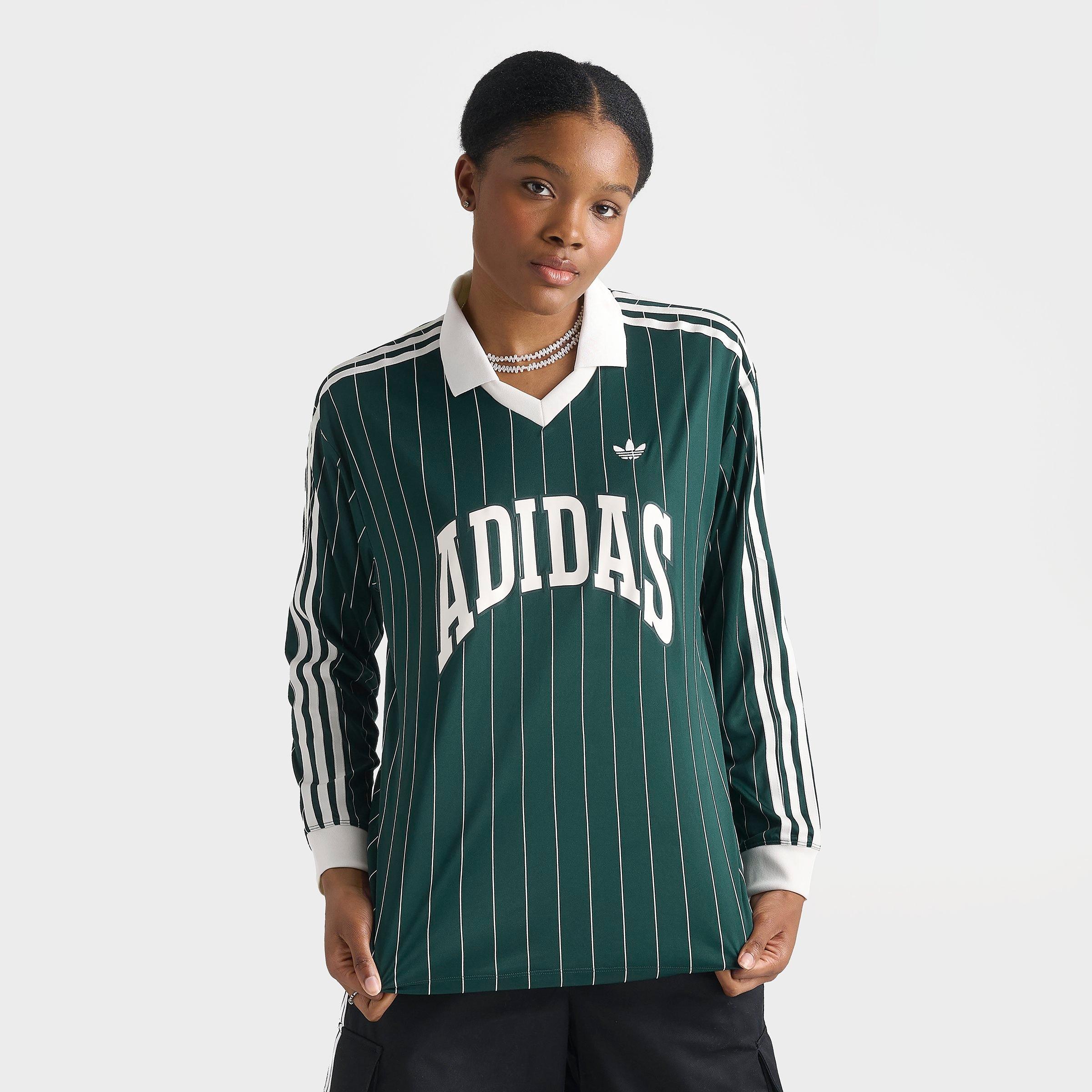 Women's adidas Originals Pinstripe Long-Sleeve Football T-Shirt - Aurora Ivy