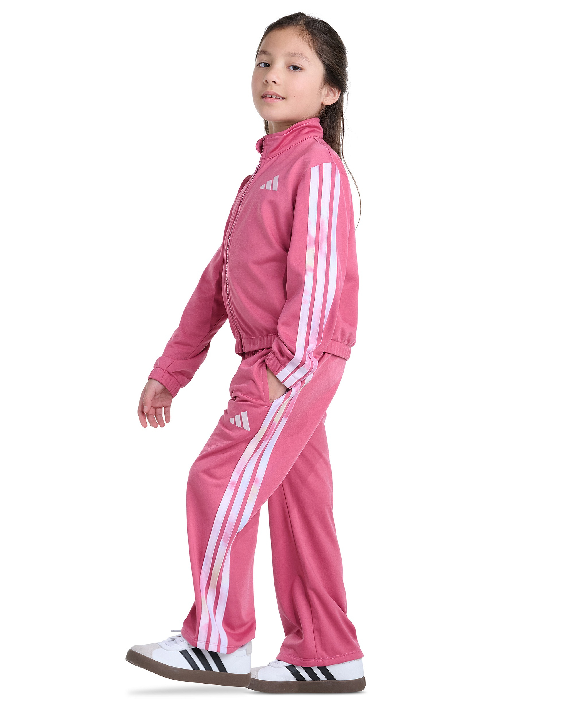 adidas Girls' 2T-6X Long-Sleeve 3-Stripe Jacket and Pants, 2-Piece Set - Dual Magenta