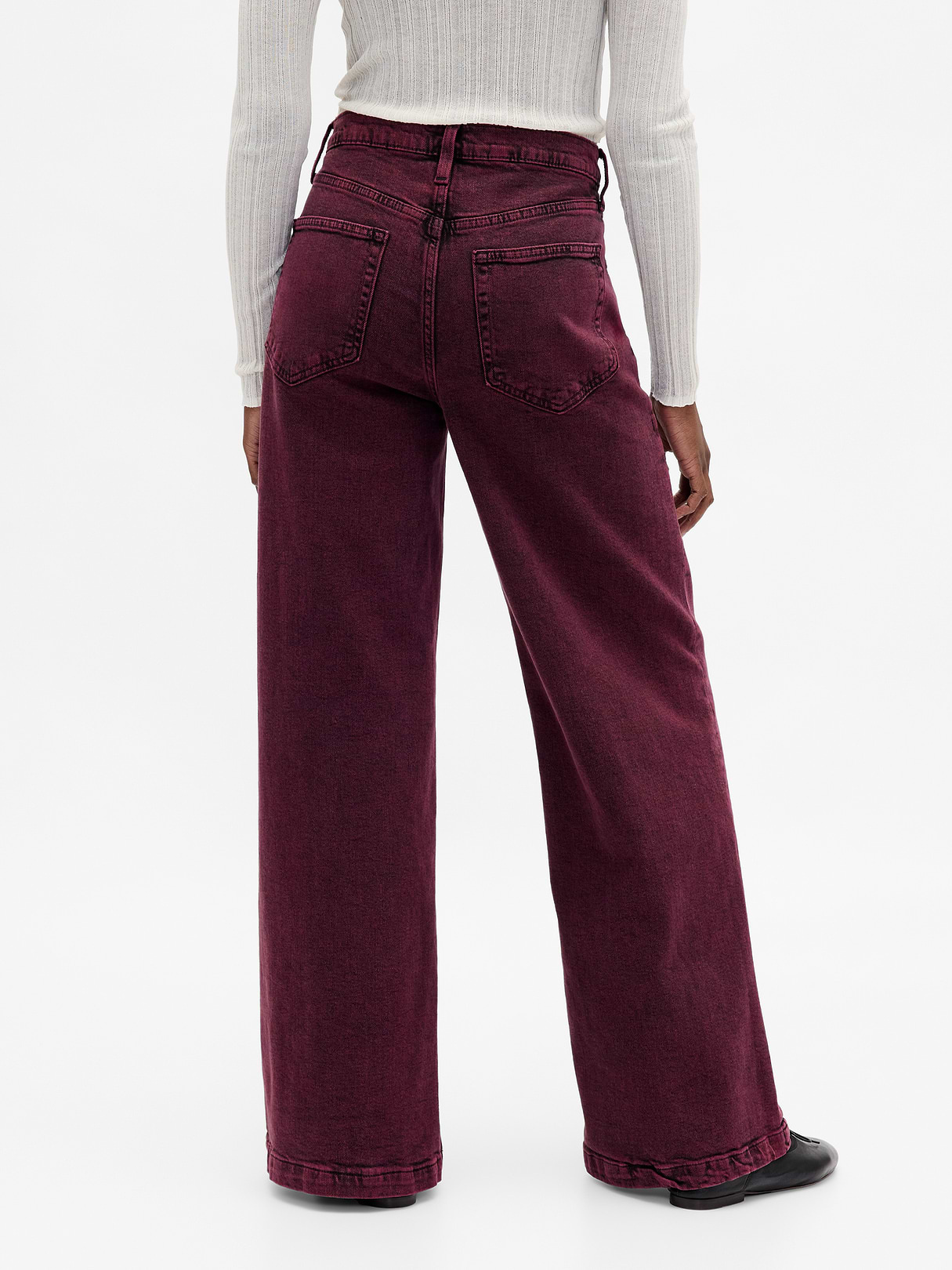 High Rise Stride Cuffed Wide-Leg Jeans - Red