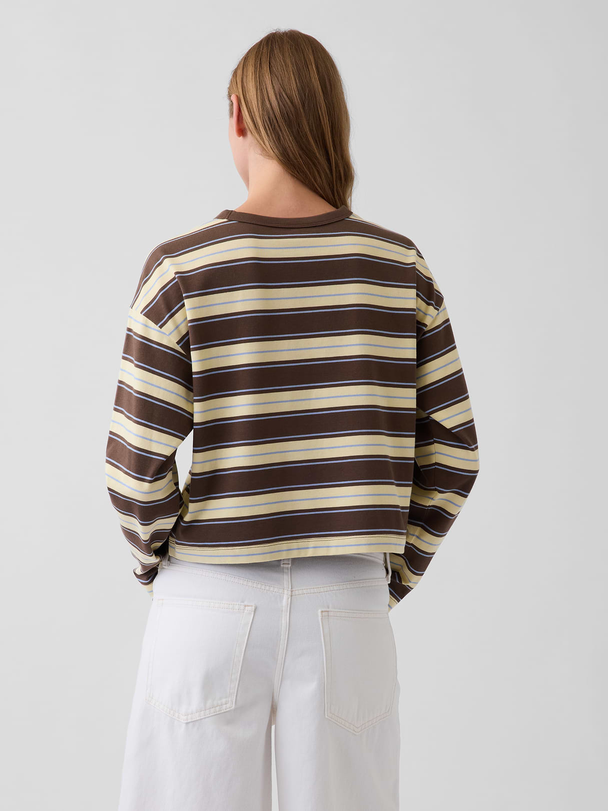 Knit Oversized Crop T-Shirt - Yellow & brown stripe