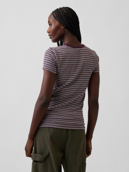 Modern Crew T-Shirt - Purple burgundy & blue stripe