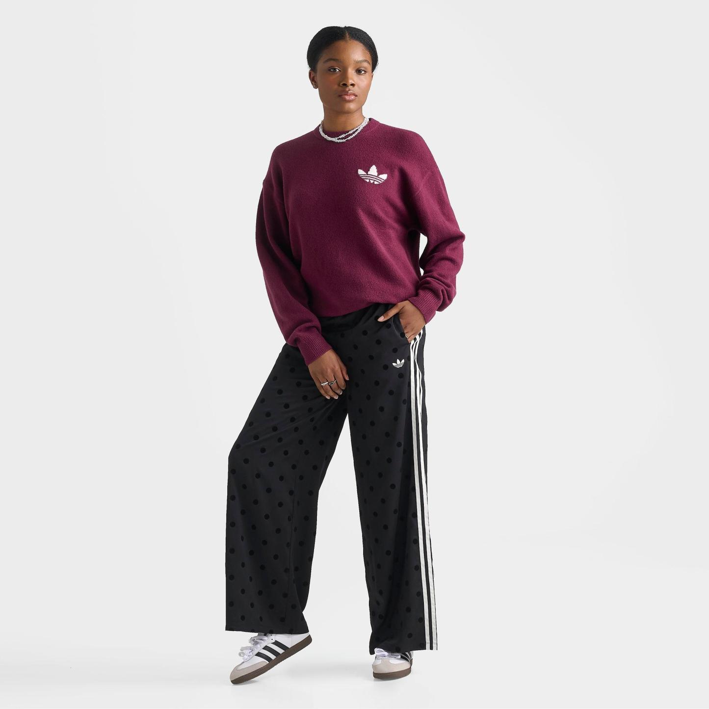 Women's adidas Originals Firebird Polka Dot Satin Wide-Leg Track Pants - Black