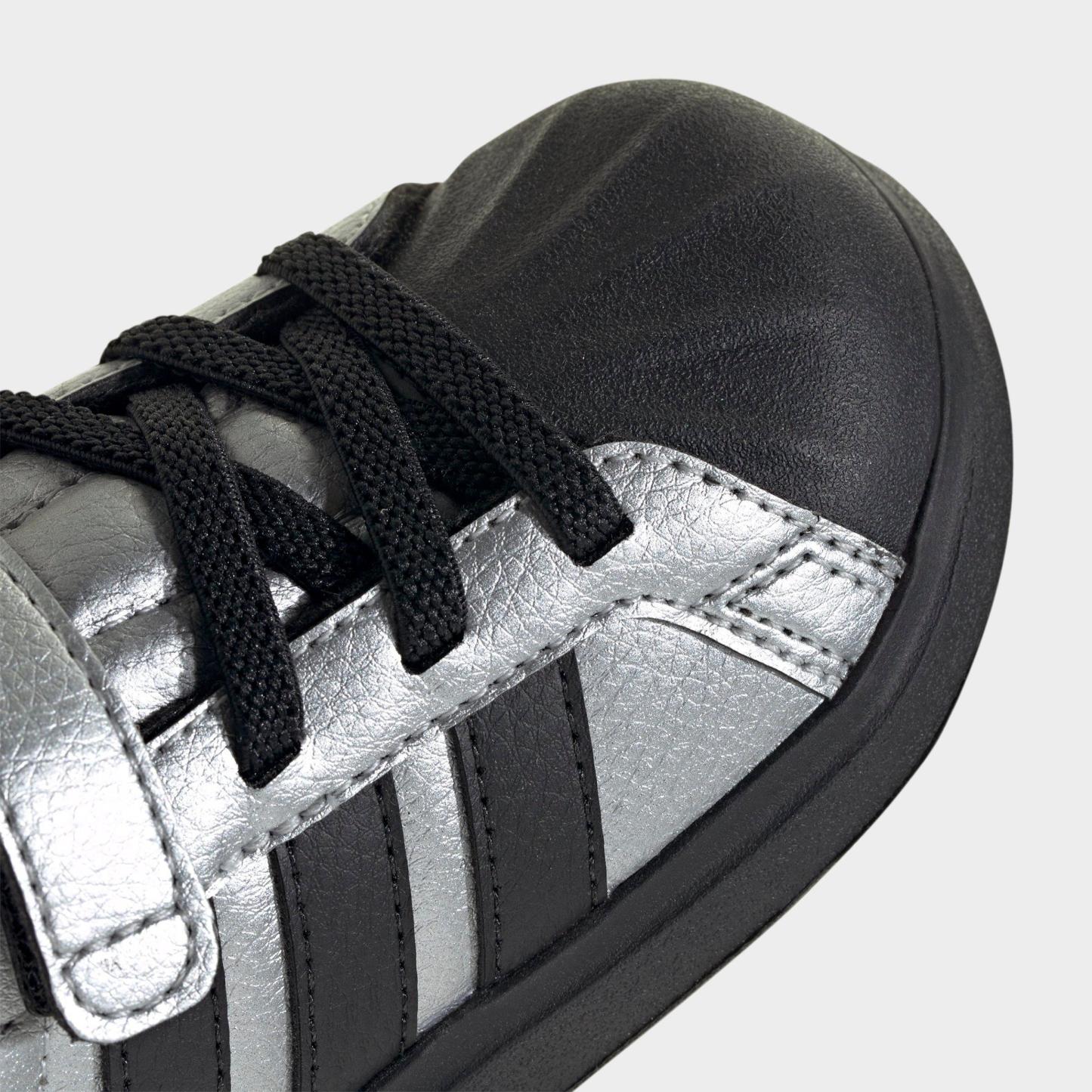 Kids' Toddler adidas Streettalk Hook-And-Loop Stretch Lace Casual Shoes - Silver Metallic/Core Black/Silver Metallic - Detail shot