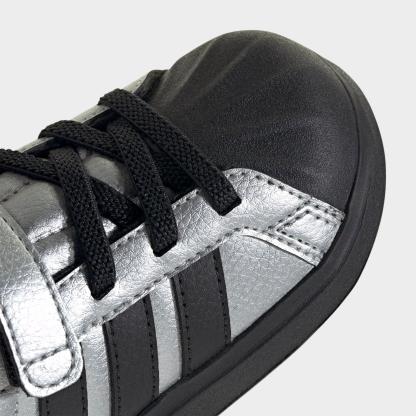 Kids' Toddler adidas Streettalk Hook-And-Loop Stretch Lace Casual Shoes - Silver Metallic/Core Black/Silver Metallic - Detail shot