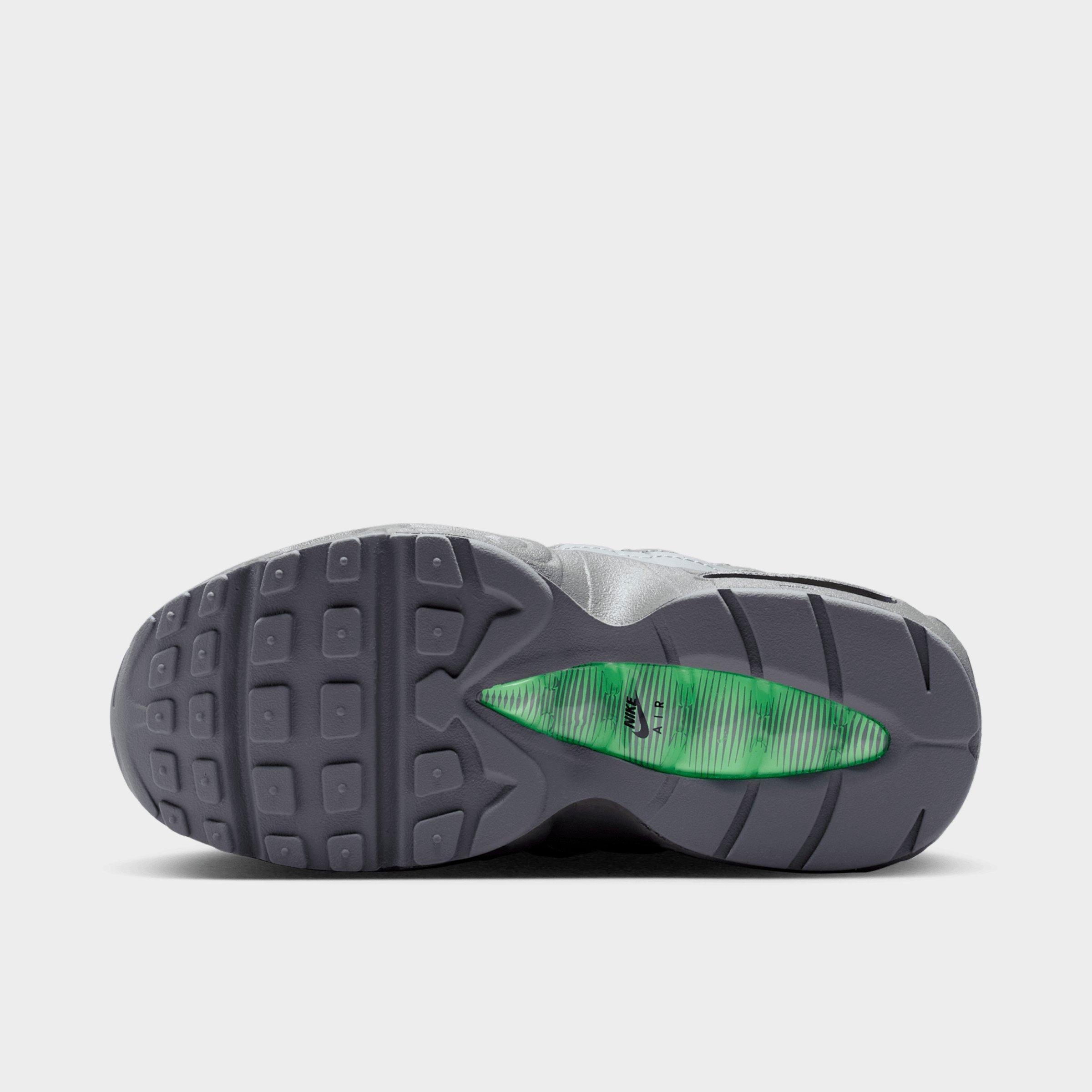 Little Kids' Nithtke Air Max 95 Recraft Casual Shoes - Black/Cool Grey/Iron Grey/Illusion Green - Bottom view
