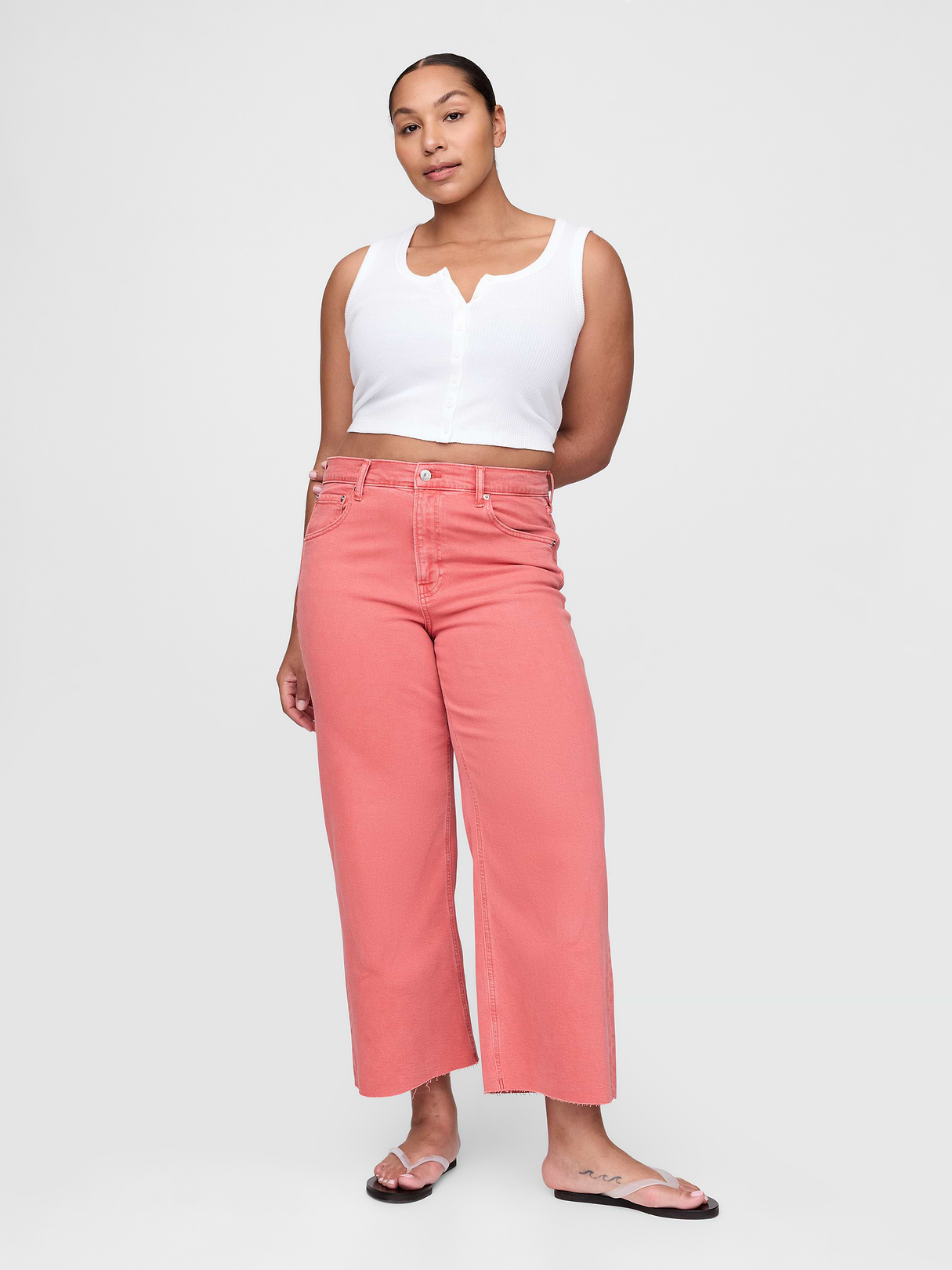 High Rise Stride Wide-Leg Ankle Jeans - Fresh coral pink