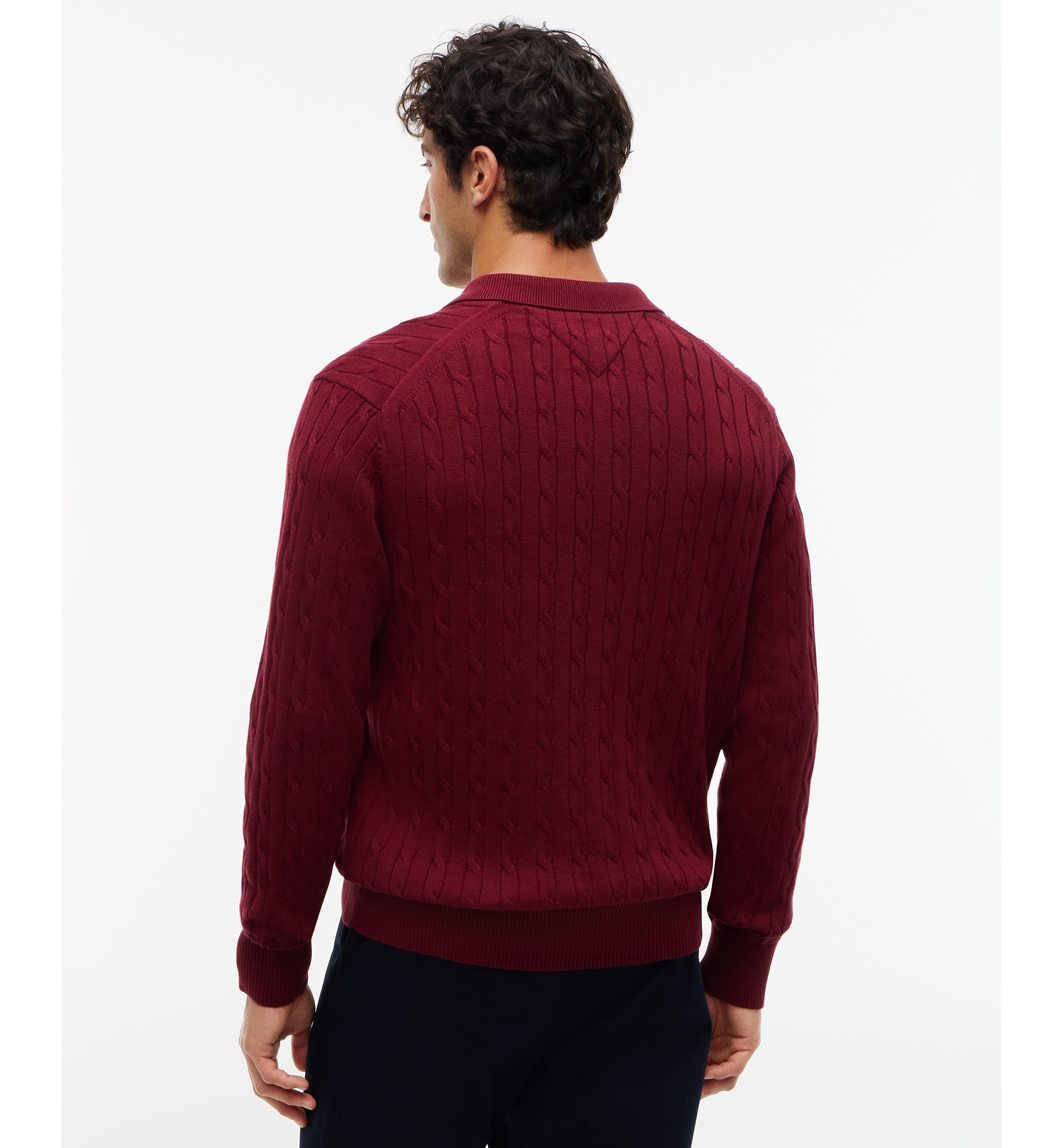 Tommy Hilfiger Men's Classic Cotton Cable-Knit Regular-Fit Sweater Polo - Burgundy
