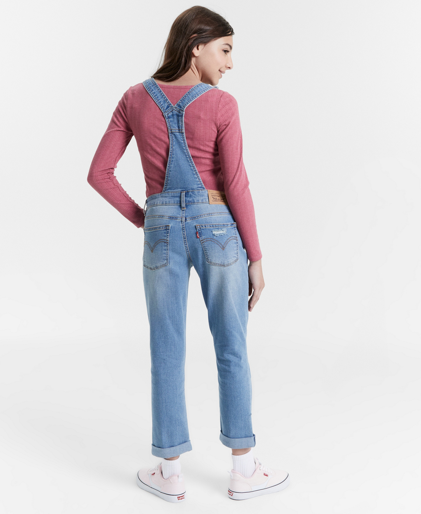 Levi's Big Girls Adjustable Waistband Girlfriend Denim Overalls - Baltic Blu