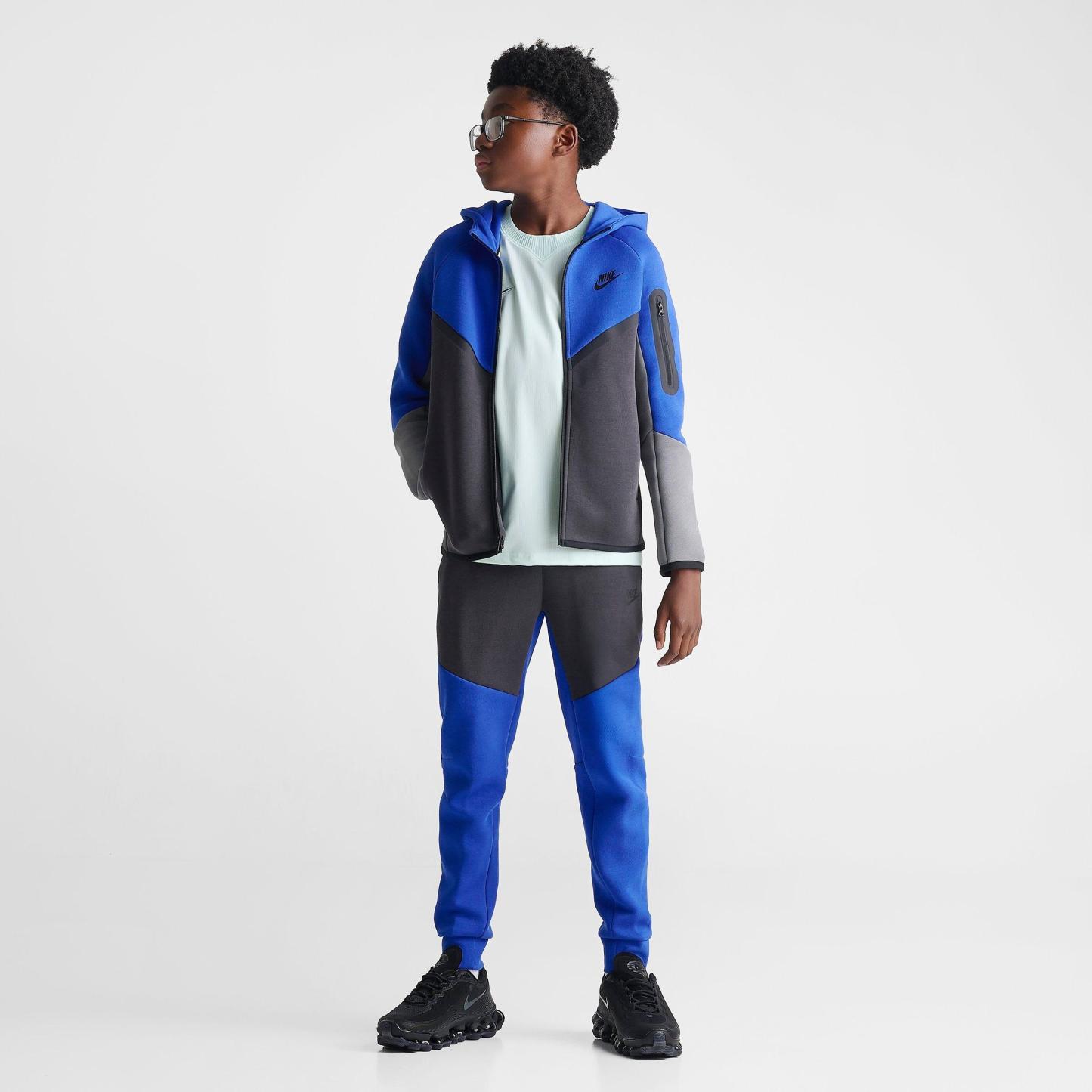 Big Kids' Nithtke Sportswear Tech Fleece Full-Zip Hoodie - Game Royal/Anthracite/Smoke Grey/Black