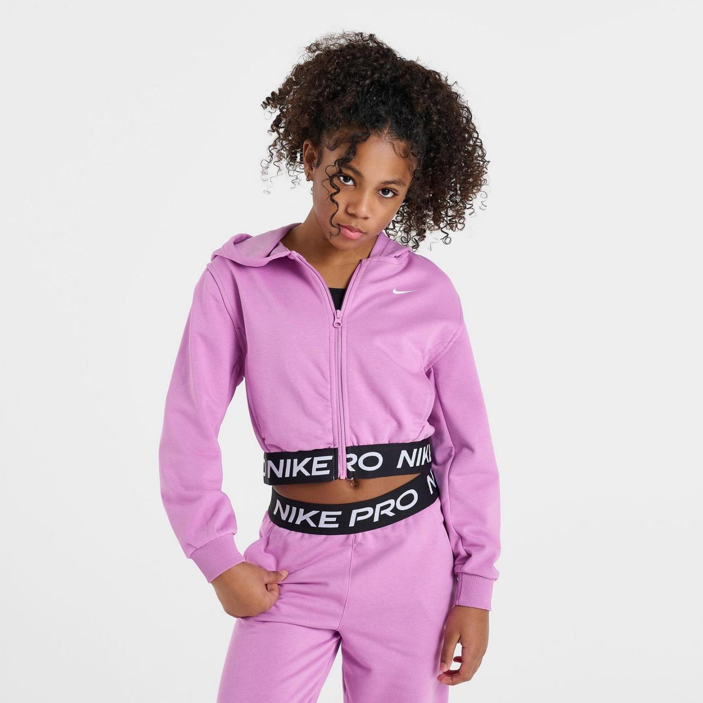 Girls' Big Kids' Nike Pro Fleece Dri-FIT Full-Zip Hoodie - Light Magenta/Light Magenta/Black/White