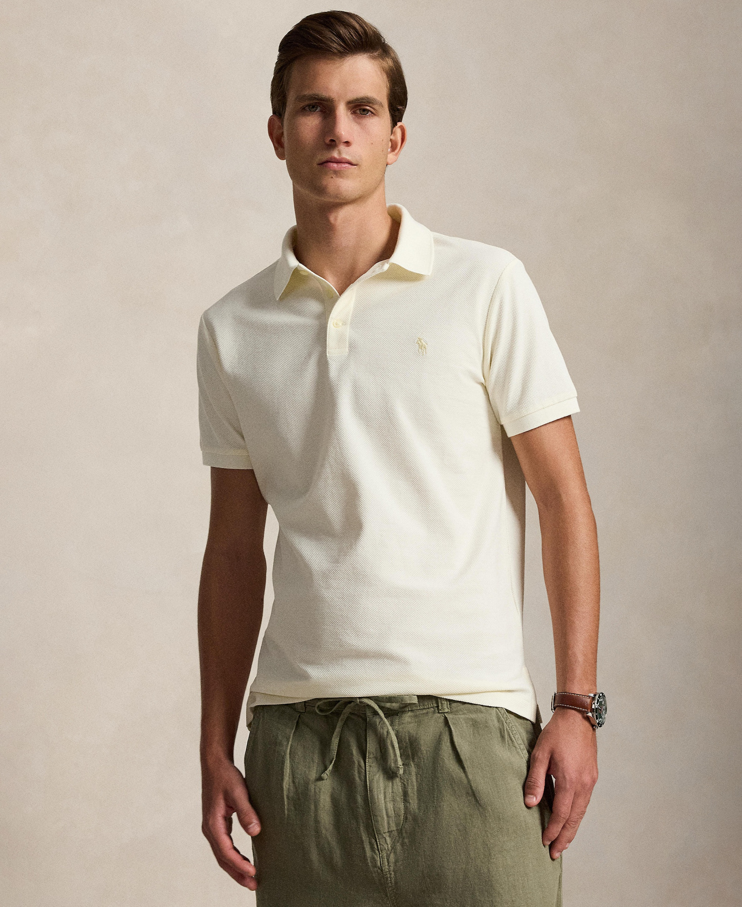 Polo Ralph Lauren Men's Custom Slim-Fit Honeycomb-Mesh Polo Shirt - Pale Cream