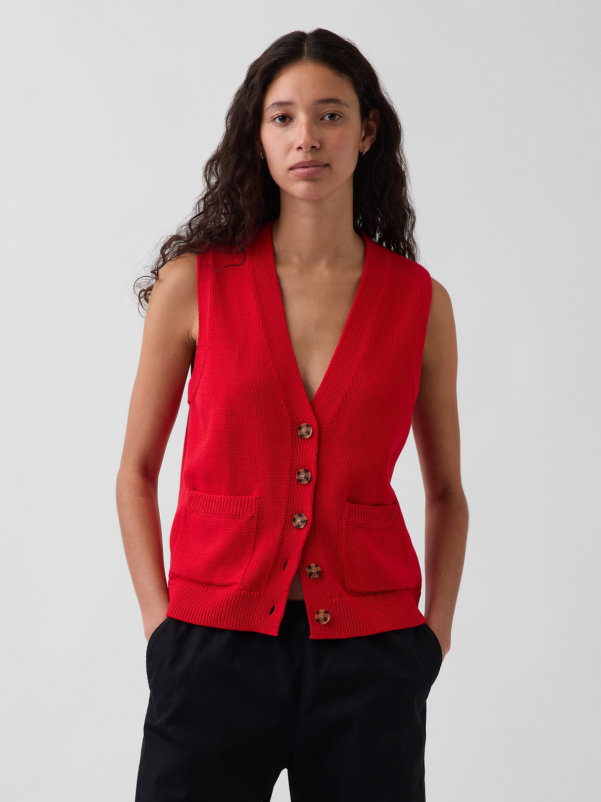 100% Cotton Pocket Sweater Vest - Pure red