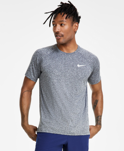 Nike Men's Hydroguard Dri-FIT Stretch UPF 40+ Heather Rash Guard & Contend Water-Repellent Colorblocked 9" Swim Trunks - MIDNIGHT NAVY