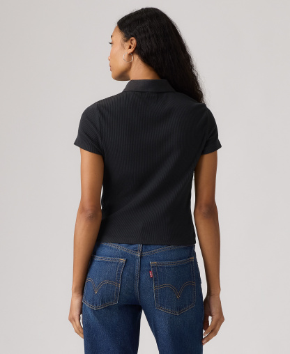 Levi's Women's Short-Sleeve Rory Ribbed Polo Shirt - Anthracite Night