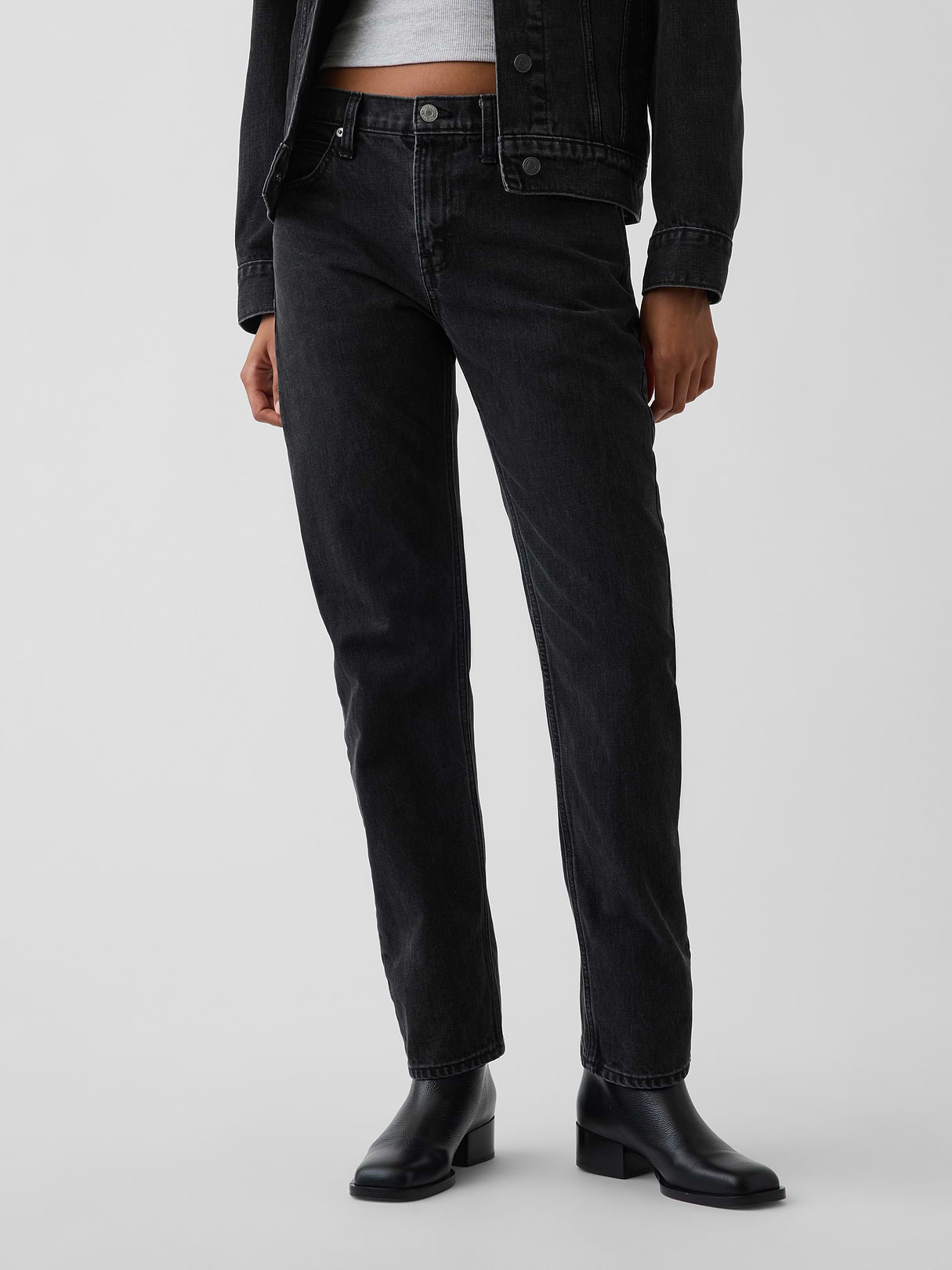 Mid Rise Straight Taper Jeans - Black wash